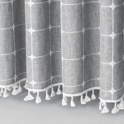 MitoVilla Modern Farmhouse Shower Curtain Set, Grey Boho Shower Curtains for Bathroom Decor, Vintage Rustic Thick Linen Fabric , Country Tassel Cloth, 72 x 72