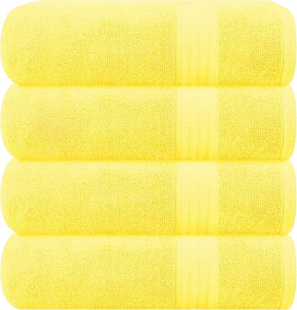 GLAMBURG Premium Cotton 4 Pack Bath Towel Set - 100% Pure Cotton - 4 Bath Towels 27x54 - Ideal for Everyday use - Ultra Soft & Highly Absorbent - Yellow