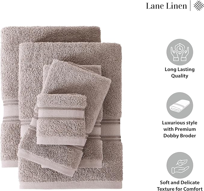 LANE LINEN Luxury 100% Cotton Towels Set 18 – Zero Twist, 6 Bath Towels, 6 Hand Towel & 6 Washcloths, Stays Plush After Washes, Ideal for Spa, Hotel & Family Bathrooms, Highly Absorbent – Platinum