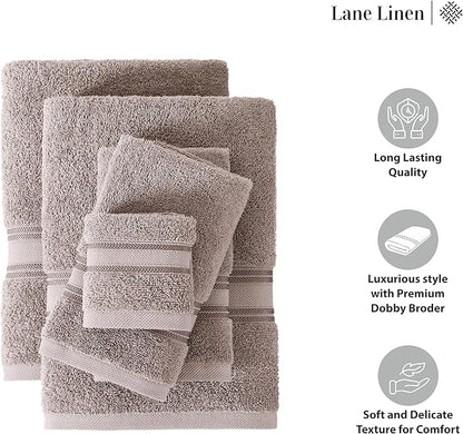 LANE LINEN Luxury 100% Cotton Towels Set 18 – Zero Twist, 6 Bath Towels, 6 Hand Towel & 6 Washcloths, Stays Plush After Washes, Ideal for Spa, Hotel & Family Bathrooms, Highly Absorbent – Platinum