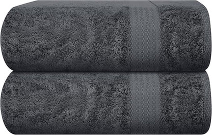 GLAMBURG Premium Cotton Oversized 2 Pack Bath Sheet 35x70-100% Pure Cotton - Ideal for Everyday use - Ultra Soft & Highly Absorbent - Machine Washable - Charcoal