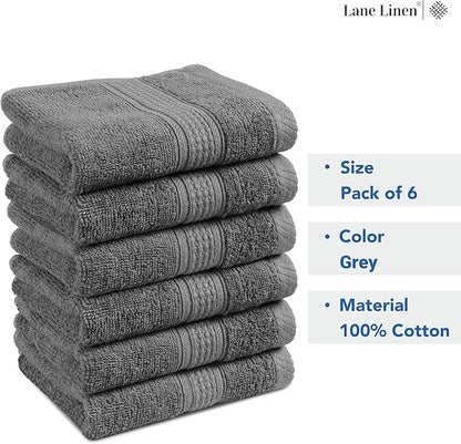 LANE LINEN 100% Ringspun Cotton Hand Towels for Bathroom Set of 6 (16"x28") - Holiday Hand Towel Set - Super Durable, Quick Dry, Soft & Highly Absorbent Hand Towels - Fade Resistant - Space Grey