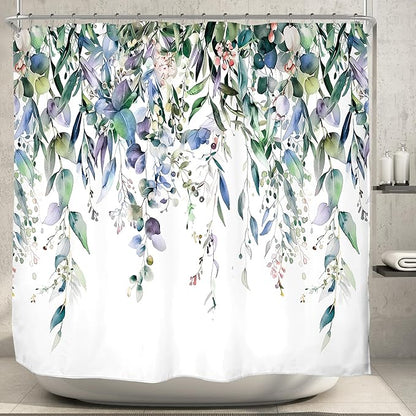 Riyidecor Clawfoot Tub Extra Wide Wrap All Around Circular Round Shower Curtain for Bathroom Decor 180Wx70H Eucalyptus Plants Art Printed Fabric Polyester Waterproof 32 Pack Plastic