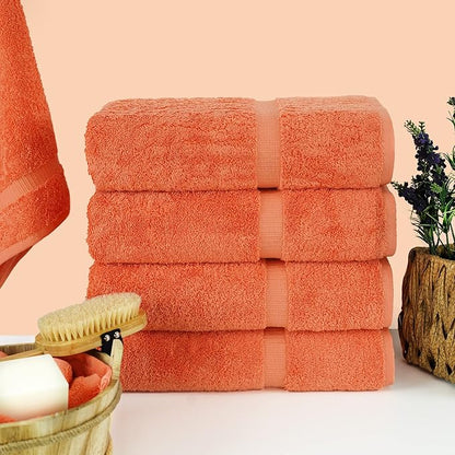 Chakir Turkish Linens | Hotel & Spa Quality 100% Cotton Premium Turkish Towels | Soft & Absorbent (4-Piece Bath Towels, Coral)