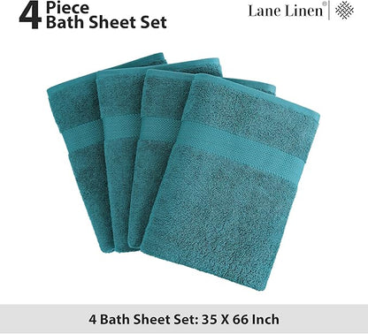 LANE LINEN 100% Luxury Cotton Bath Sheets (35"x66") - 4 Piece - Fade Resistant, Machine Washable, Soft & Highly Absorbent - Eco Friendly, Extra Large Bathroom Towels Sets - Ideal for Guests - Sea Port