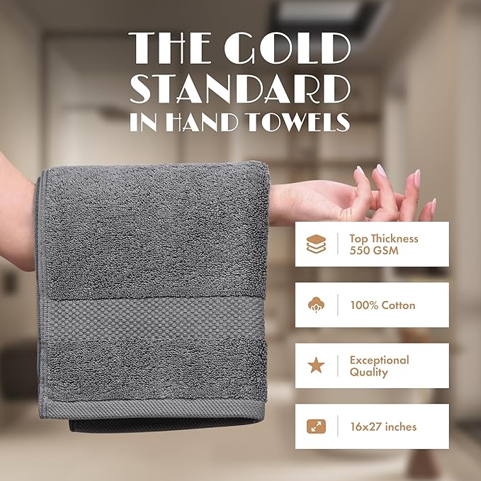 White Classic Gray Hand Towels for Bathroom [6 Pack] Cotton Hand Towel Bulk for Gym, Kitchen and Spa, 16x27 Inches Soft Highly Absorbent Quick Dry Terry Salon Towels