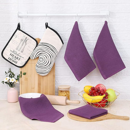 Homaxy 100% Cotton Waffle Weave Kitchen Dish Cloths, Ultra Soft Absorbent Quick Drying Dish Towels, 12 x 12 Inches, 8-Pack, Purple