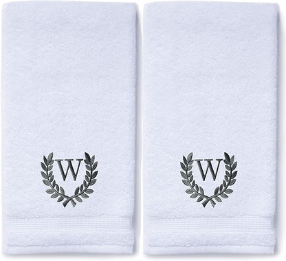 Decorative and Monogrammed Hand Towels for Bathroom Kitchen Makeup | Personalized Gift for Wedding-Bridal | Roman Font Custom Luxury Turkish Towel | Spa Collection, Oversized, 16 X 30 Inch, Set of 2