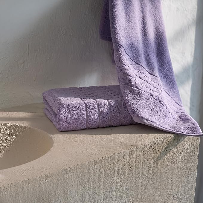 BAGNO MILANO Organic Turkish Cotton Bath Towels, Luxury Jacquard Collection, Certified Organic Highly Absorbent, Soft-Plush Towel Set (Lilac, 4 Pcs Hand Towel Set)