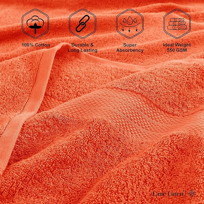 LANE LINEN 100% Ring Spun Cotton Luxury Bath Towel Set, 18 PCs - 4 Bath Towels, 8 Washcloths, 6 Hand Towels for Bathroom - Sustainably Produced & Pet Friendly, Oeko-Tex Certified - Tiger Lily