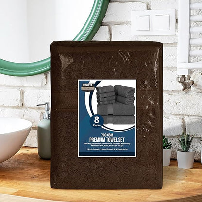 Utopia Towels - Premium Towel Set, Light Brown - 2 Bath Towels, 2 Hand Towels, and 4 Washcloths - 700 GSM Ring Spun Cotton Highly Absorbent Towels for Bathroom, Shower Towel, (8 Pieces)