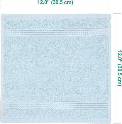 EastNBlue Lara 100% Turkish Cotton Washcloths 4 Pack, Extra Soft & Absorbent Wash Cloths for Face & Body (12" x 12"), Terry Cloth, Small Hand Towels for Bathroom, Ice Blue