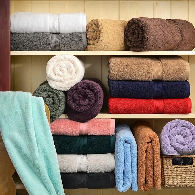 BLUENILEMILLS BNM Egyptian Cotton 6-Piece Towel Set, Includes 6 Face Towels, Attached Loop for Easy Hanging and Storage, Hotel Quality, Perfect for Bathroom, Gym, Shower Space, or Spa, Cream