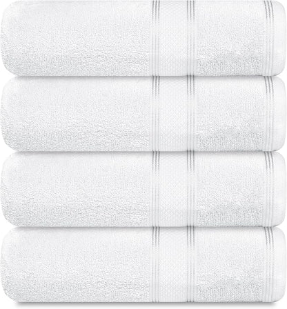 Casa Lino White Bath Towels Set of 4 (54" x 27") - Large Bathroom Towel Set - 100% Cotton Towels for Bathroom - Highly Absorbent & Quick Dry Bath Towel Multipack - New Apartment Essentials
