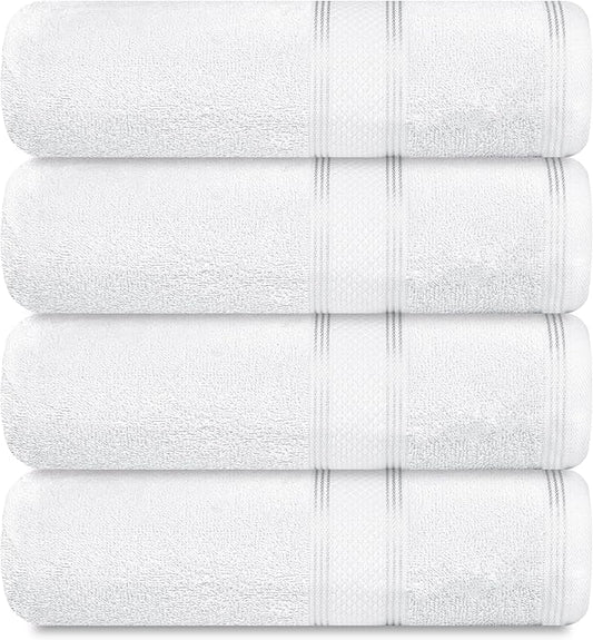 Casa Lino White Bath Towels Set of 4 (54" x 27") - Large Bathroom Towel Set - 100% Cotton Towels for Bathroom - Highly Absorbent & Quick Dry Bath Towel Multipack - New Apartment Essentials