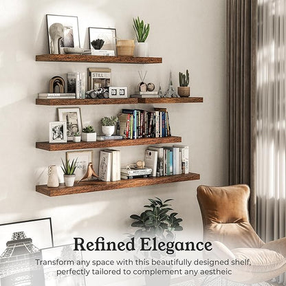 Floating Shelves for Wall, 9.3" Deep Wall Mounted Wood Shelves for Bathroom, Bedroom, Living Room, Kitchen, Hanging Shelf for Books/Storage/Room Decor (Brown, 48")