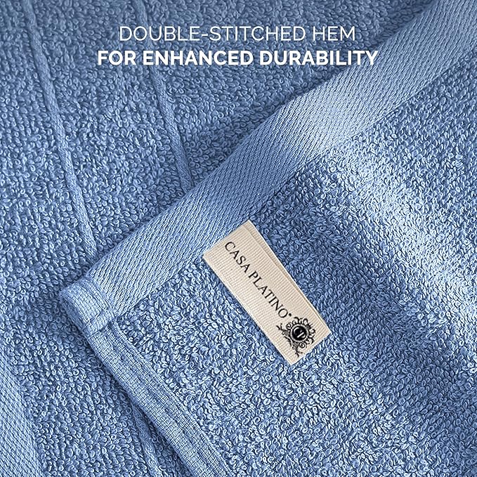 Casa Platino 100% Cotton Wash Cloths 12 Pack - Spa & Salon Quality - Ring Spun Cotton Face Cloths- Soft & Absorbent Washcloths for Shower, Home, Kitchen - Fingertip Towels - 13"x13", Cerulean Blue