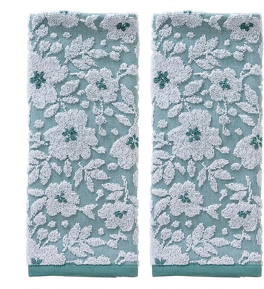 SKL Home Floral Jacquard Hand Towel Set, Moss Green, 2 Count (Pack of 6)