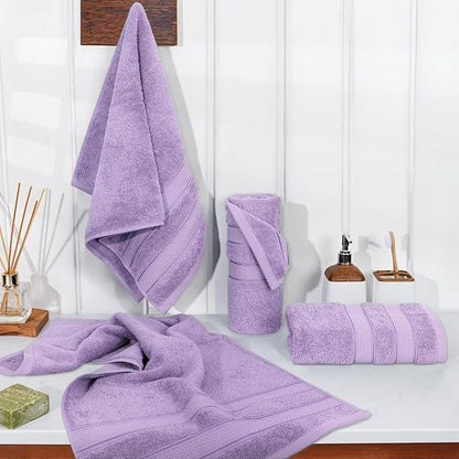 American Soft Linen Salem 100% Cotton Turkish 4 Piece Hand Towels for Bathroom, 600 GSM Soft Absorbent Quickdry Hand Face Towel Set, Lilac