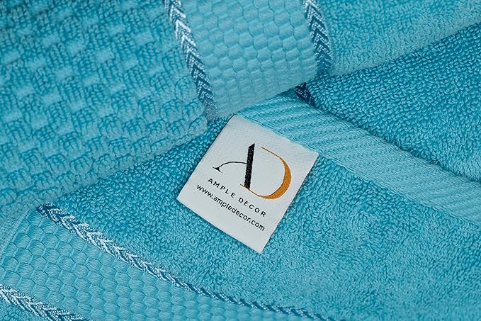 Ample Decor Sky Blue Bath Towels for Bathroom Set of 4 100% Cotton Popcorn Textured -Quick Dry, Highly Absorbent, Oeko-TEX Certified, Machine Washable - Mulaayam Collection - 30 X 54 Inch