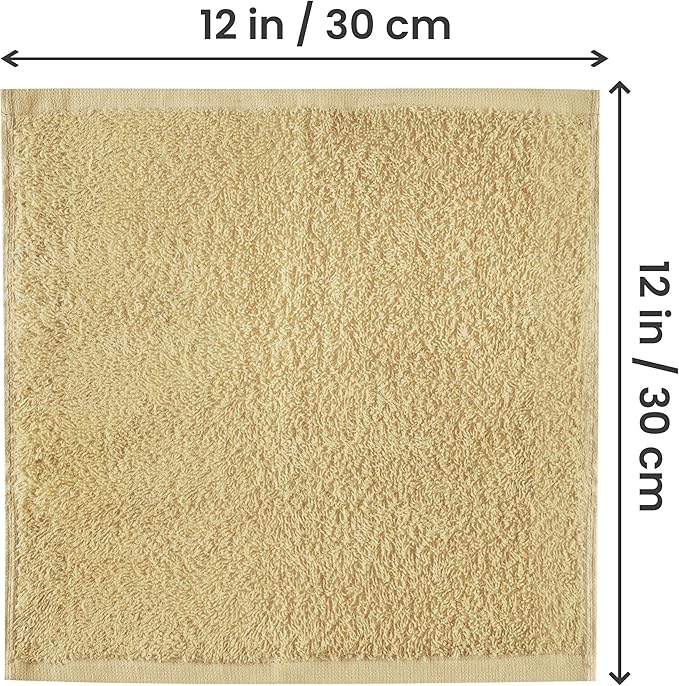 Utopia Towels 12 Pack Premium Wash Cloths Set, 12 by 12 Inches, 100% Cotton Ring Spun, Highly Absorbent and Soft Feel Essential Washcloths for Bathroom, Spa, Gym, and Face, Champagne
