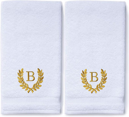 Decorative and Monogrammed Hand Towels for Bathroom Kitchen Makeup | Personalized Gift for Wedding-Bridal | Roman Font Custom Luxury Turkish Towel | Spa Collection, Oversized, 16 X 30 Inch, Set of 2