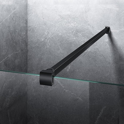 Frameless Shower Door Support Bar, Stainless Steel Wall-to-Glass Support Arm to Fixed Shower Glass Panel, for 1/4"-3/8" (6-10 mm) Door, 180° Pivot & Stow-Flat Mode (Matte Black, 35.4-inch(900mm))