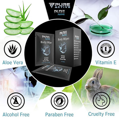 Shower Body Wipes, 40 Individually Wrapped Personal Hygiene Body Wipes for Women and Men, Keep Clean After Gym Travel Camping Outdoors Sports