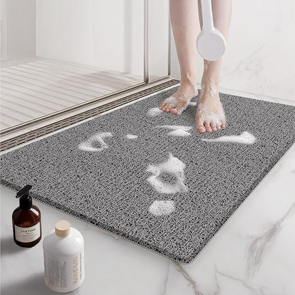 Mecko Non-Slip Shower Mat, Anti-Slip Bath Mat with Foot Scrubber – Quick-Drying Loofah Texture for Indoor and Outdoor Use, Bathtubs and Wet Areas (Grey, 17"x30")