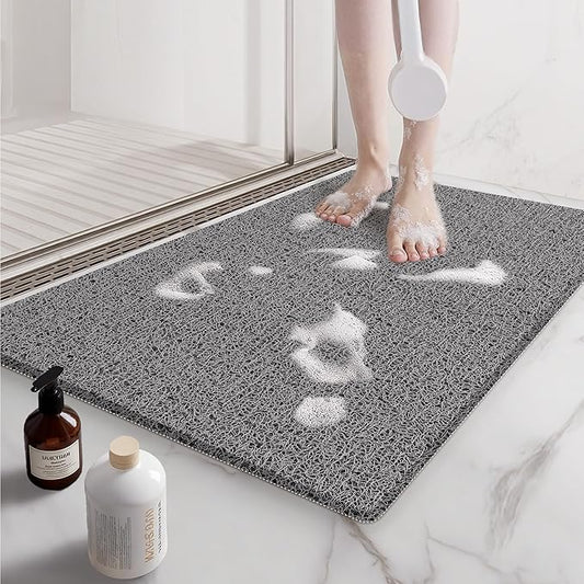 Mecko Non-Slip Shower Mat, Anti-Slip Bath Mat with Foot Scrubber – Quick-Drying Loofah Texture for Indoor and Outdoor Use, Bathtubs and Wet Areas (Grey, 17"x30")
