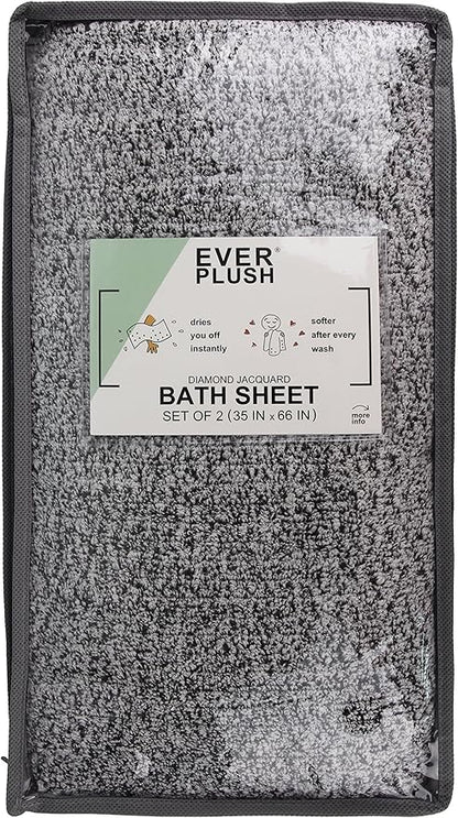 Everplush Diamond Jacquard Bath Sheet 2 Pack in Grey