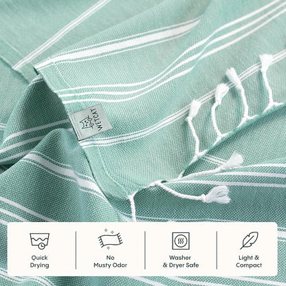 WETCAT Turkish Hand Towels with Hanging Loop, Set of 2 (20" x 30") 100% Turkish Cotton, Pre-Washed, Quick Drying, for Kitchen or Bathroom - Teal