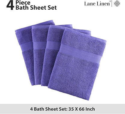 LANE LINEN 100% Pure Cotton Pack of 4 Bath Sheets (35"x66") - Fade Resistant, Machine Washable & Highly Absorbent Extra Large Towel - Oversized Luxury Towels for Bathroom, Hotel & Spa - Blue Irish