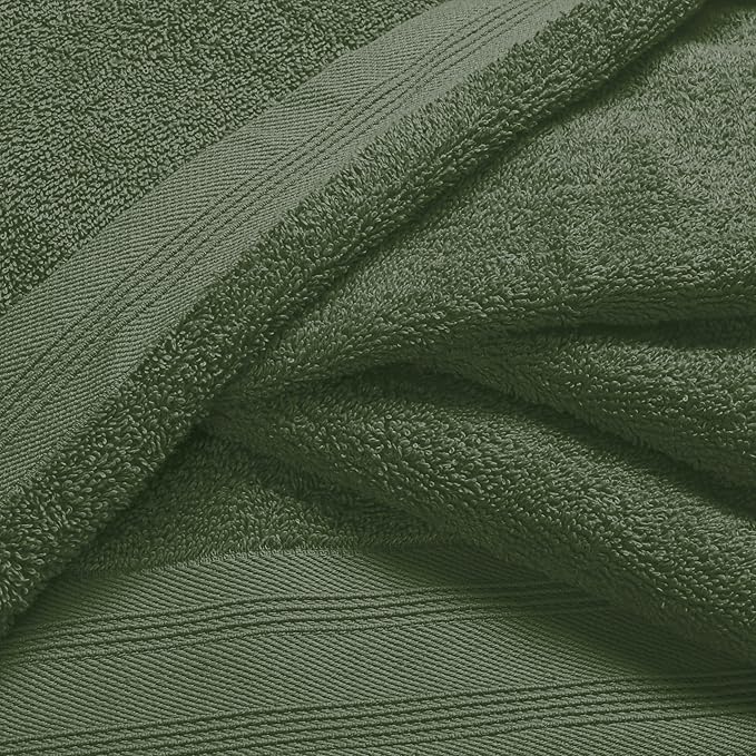 Ultra Soft 6 Pack Cotton Towel Set, Contains 2 Bath Towels 28x55 inch, 2 Hand Towels 16x24 inch & 2 Wash Coths 12x12 inch, Ideal Everyday use, Compact & Lightweight - Olive Green