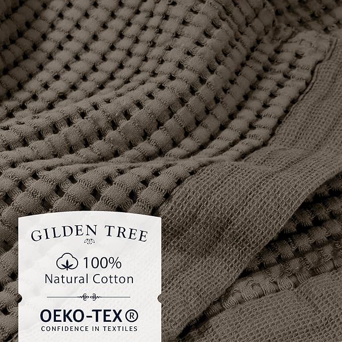 GILDEN TREE Waffle Towel Set Quick Dry Thin | 2 Bath Towels | 2 Hand Towels | 2 Washcloths, Modern Style (Stone)