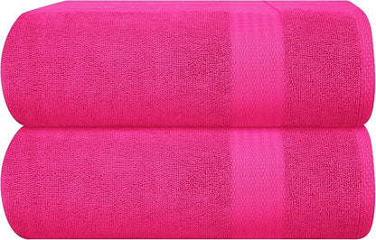 GLAMBURG Premium Cotton Oversized 2 Pack Bath Sheet 35x70-100% Pure Cotton - Ideal for Everyday use - Ultra Soft & Highly Absorbent - Machine Washable – Hot Pink