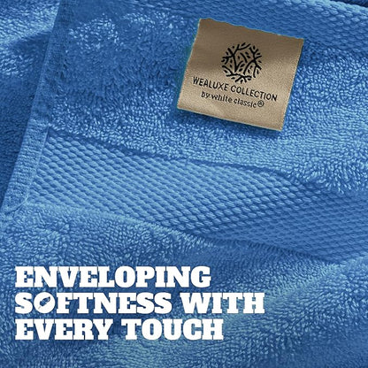White Classic Wealuxe Light Blue Washcloths 24 Pack - 600 GSM 100% Ring-Spun Cotton Wash Cloths for Showering, Highly Absorbent and Soft | 12x12 Inches