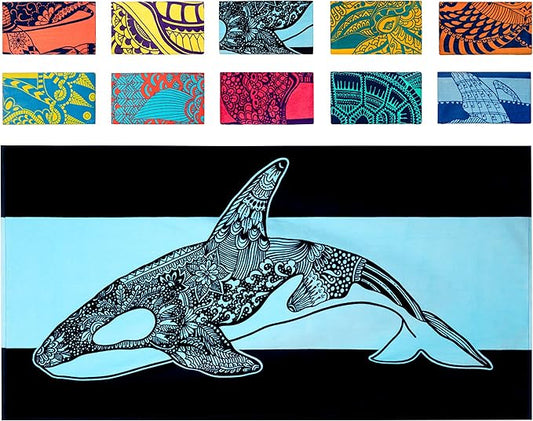 Nova Blue Orca Beach Towel (34 X 63) – Navy & Blue Colorway with Tropical Whale Design Travel Beach Towels Made from 100% Cotton – Vibrant Colorful Blanket Towel – Extra Large