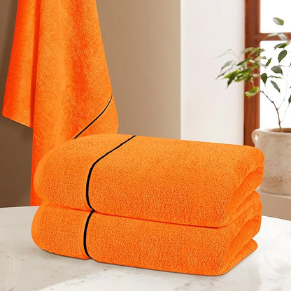 MyOwn Ultra Soft 4 Pack Oversized Bath Towel Set 27x54 inches, 100% Cotton Bath Towels, Highly Absorbant Compact Quickdry & Lightweight Towel, Ideal for Gym Travel Camp Pool - Orange
