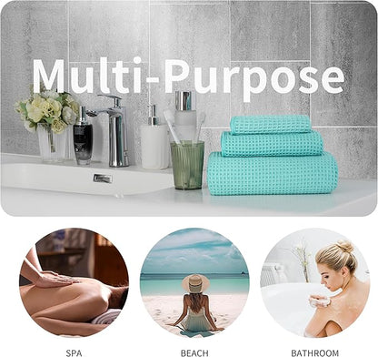 New Microfiber Waffle Bath Towels, 3 Pieces, Oversized, Soft, Absorbent, Fast Drying, Lint Free, Includes Bath, Face and Hand Towels