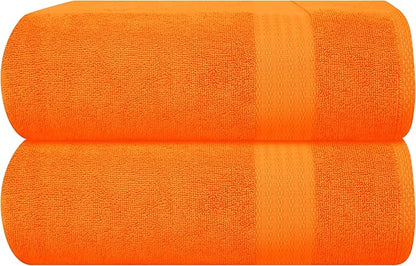 GLAMBURG Premium Cotton Oversized 2 Pack Bath Sheet 35x70-100% Pure Cotton - Ideal for Everyday use - Ultra Soft & Highly Absorbent - Machine Washable - Orange