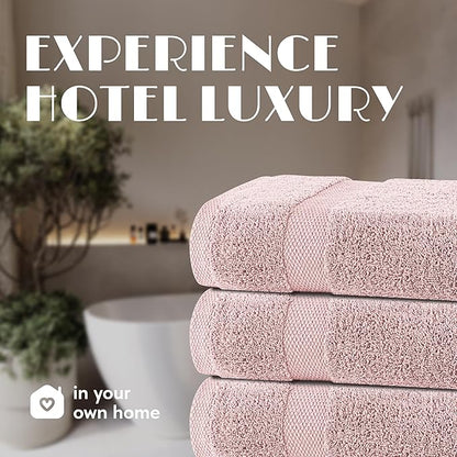 White Classic Pink Bath Towels 27x54 Inch, Cotton Towel Set for Bathroom, Hotel, Gym, Spa, Soft Extra Absorbent Quick Dry 4 Pack