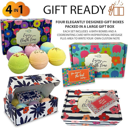 Bath Bombs for Women Gift Set - 24 Natural & Organic Bath Bombs with Essential Oils & Moisturizing Shea Butter, Spa Selfcare Gift, Stocking Stuffers, Christmas Gifts for Her, Women, Kids, Teen Girls