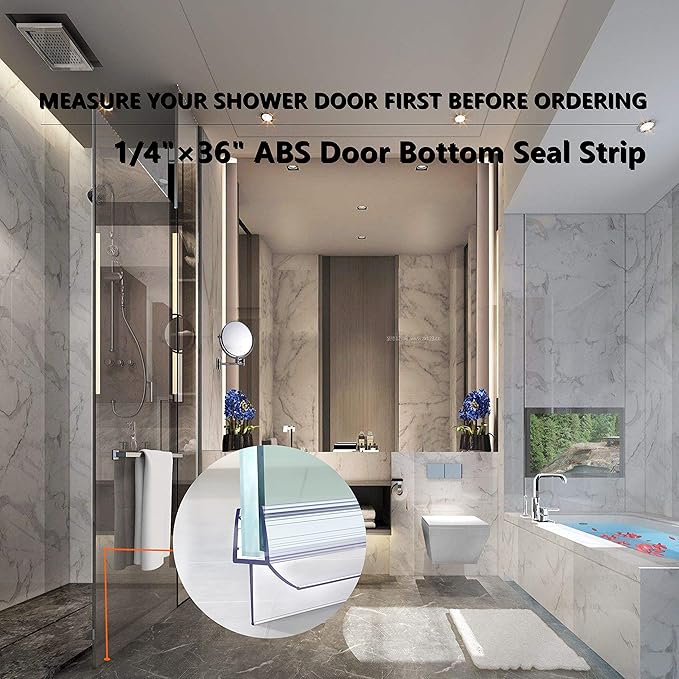 Frameless Shower Door Bottom Seal 2-Pack Think 1/4"(6mm) Long 36''(914mm) Shower Door Sweep to Create a Water Barrier Shower Door Seal Strip Design to Stop Leaks