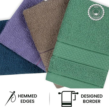 Casa Lino Face Towels & Body Wash Cloths for Showering - 100% Cotton Wash Cloths for Bathroom - Highly Absorbent & Quick Drying Washcloth Set - Cotton Washcloths 24 Pack (12" x 12") - (Multicolor II)