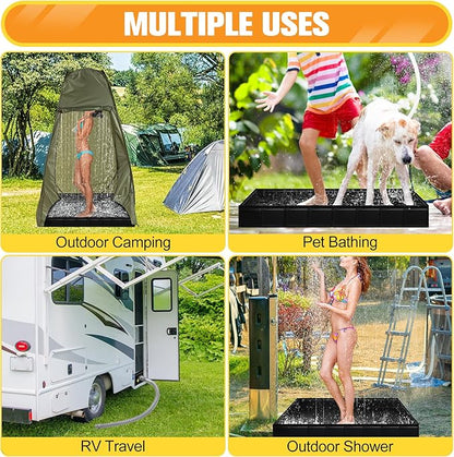 Upgraded Portable Shower Pan 41"x41"x5" - Heavy-Duty Non-Slip Base with Drain Hole & Mesh Storage Bag | Collapsible Camp Shower Tray for RV, Beach, Glamping | Leakproof Outdoor Bath Floor