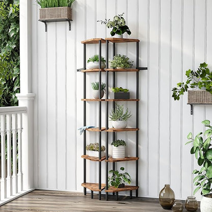 6 Tier Corner Shelf, 66.5'' Tall Standing Shelf, Narrow Display Shelf Stand, Modern Corner Bookshelf, Plant Stand, Corner Bookcase for Living Room, Bedroom, Bathroom, Rustic Brown LCS502R