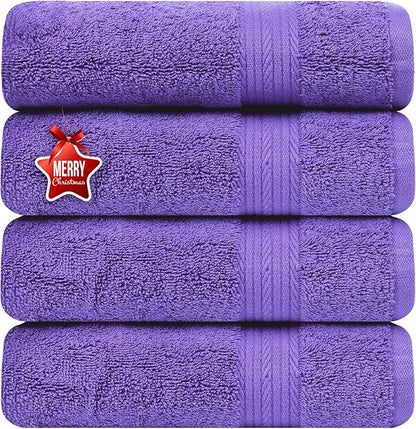 Ample Decor Hand Towels for Bathroom 18 X 28 Inch 600 GSM 100% Cotton, Soft Absorbent - 4 Pcs Purple
