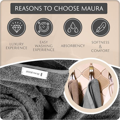 MAURA Basics Hand Towels for Bathroom with Hanging Hook Loops. Soft, Durable, Long Lasting and Absorbent Hand Towel Sets for Bathroom, American Standard Size 16"x28", Space Gray