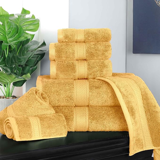 BLUENILEMILLS Madison Egyptian Cotton Towels, Towel Set for Bathroom, Shower, Hotel, Plush, 800 GSM, Highly Absorbent and Ultra-Soft Towels, Bath Essentials, 8 Piece Assorted Towel Set, Gold